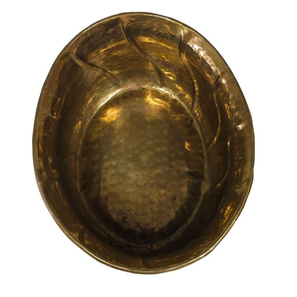 Vintage Hammered Brass Oval Planter 11x9 Mid-Century Modern Decor - Picture 3 of 13
